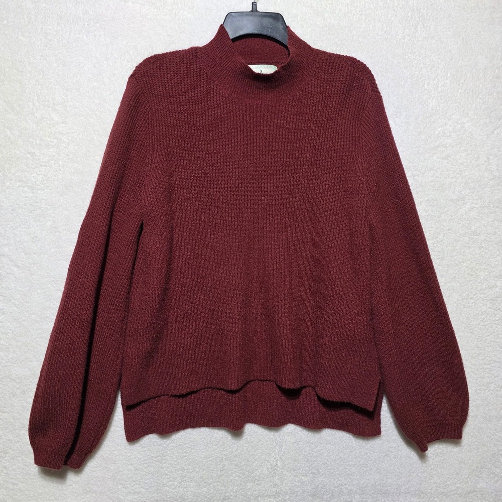 Ruby Moon Mock Neck Ribbed‎ Sweater Balloon Sleeve Burgundy Women's Size M